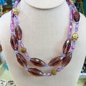 Elegant Purple Glass Bead Single Strand Necklace Filagree Beads